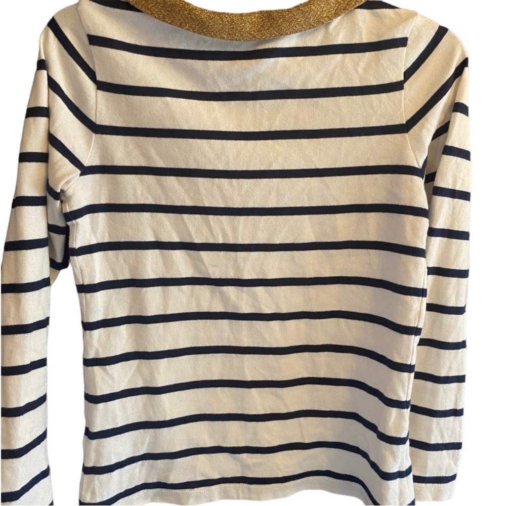 BODEN lightweight striped Navy White top with gold collar - Picture 2 of 6